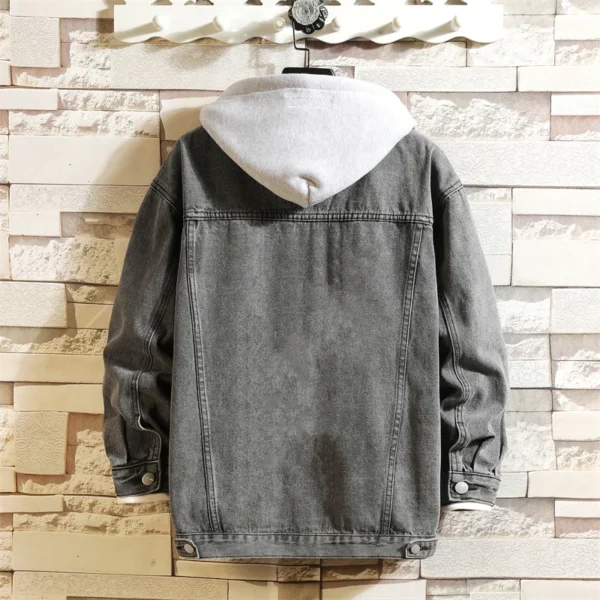2024 New Men's Denim Jacket Cotton Loose Hooded jean Outwear Coat Solid Denim jacket Men Casual Couple Streetwear Plus Size 5XL - Image 2