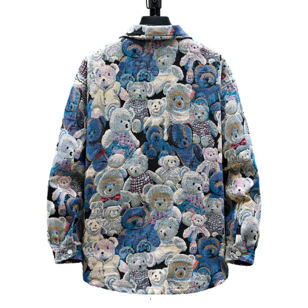 Men Teddy Bear 3/4 Sleeve Jacket Fashion Animal Pattern Coat Jacquard Woven Top Outerwear - Image 2