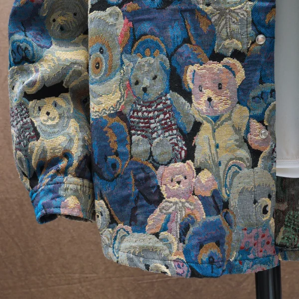 Men Teddy Bear 3/4 Sleeve Jacket Fashion Animal Pattern Coat Jacquard Woven Top Outerwear - Image 4