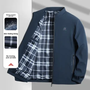 Autumn Casual Jacket Men's 2025 New Classic Windproof Plaid Lining Comfortable Jackets Male Business Loose Standing Collar Coat