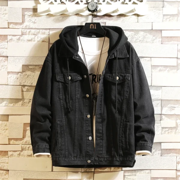 2024 New Men's Denim Jacket Cotton Loose Hooded jean Outwear Coat Solid Denim jacket Men Casual Couple Streetwear Plus Size 5XL - Image 4